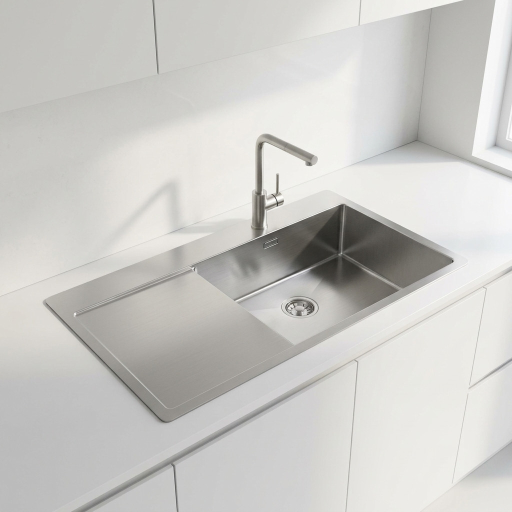 Pure.Sink Comfort Lavello in acciaio inossidabile 50x40 cm con scolapiatti 86x52 cm rubinetto a destra foro per rubinetto 35 mm montaggio a filo e incasso PCM5086RT-02